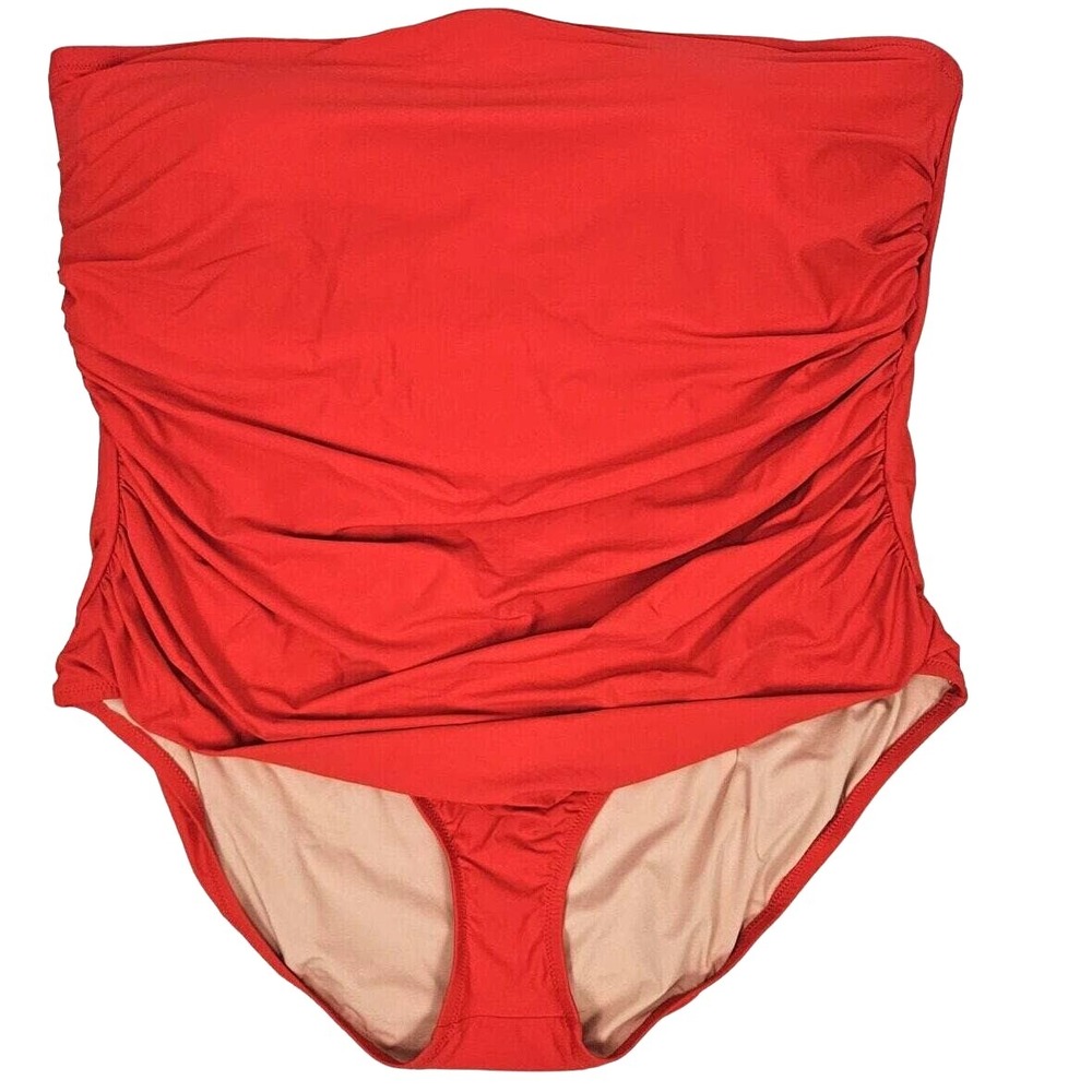 J Crew Sz 24 One Piece Swimsuit Full‎ Coverage Ruched Bandeau SPF New With Tags